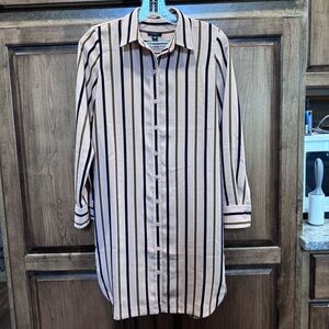 Ann Taylor Petite Striped Button-Down Shirt Dress XXSP | Long Sleeve